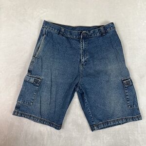 Vintage Burnside Cargo Shorts Mens 38 Blue Denim Relaxed Fit 11 Inseam Utility